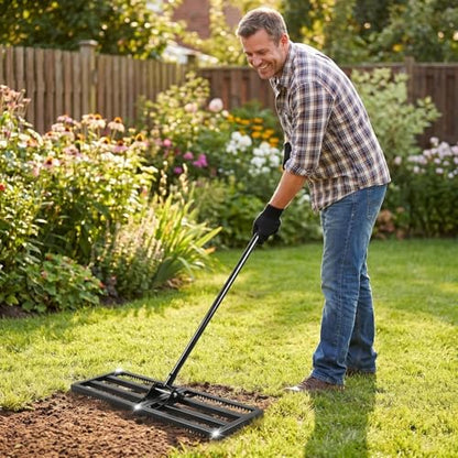Top Soil Lawn Leveling Rake ,Lawn Sand Flea Rake Leveling 30”x10” Heavy Duty Leveler,Sand Spreader,16-77" Adjustable, for Sand,Top Soil Dressing,Yard Landscape,Ground Soil, Dirt,Grass
