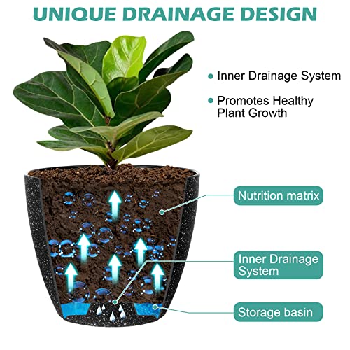 Vanavazon Plant Pots 9/8/7 Inch Set of 3 Flower Pots Indoor Outdoor Plastic Planters with Drainage Hole and Tray (Speckled Black) - color: Black