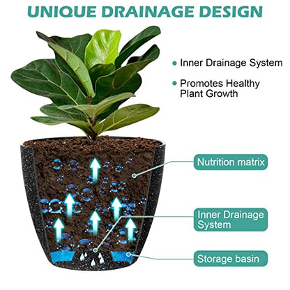 Vanavazon Plant Pots 9/8/7 Inch Set of 3 Flower Pots Indoor Outdoor Plastic Planters with Drainage Hole and Tray (Speckled Black) - color: Black