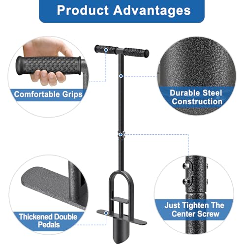 BeneLabel Grass Plugger Tool Lawn Plugger with Long Handle - Heavy Duty Steel Sod Turf Plugger Bulb Planter Tool, Soft Rubber Grip for Turf Repair, Seedling Transplant & Digging Holes - color: black