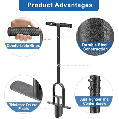 BeneLabel Grass Plugger Tool Lawn Plugger with Long Handle - Heavy Duty Steel Sod Turf Plugger Bulb Planter Tool, Soft Rubber Grip for Turf Repair, Seedling Transplant & Digging Holes - color: black