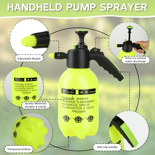 2 Pcs 1/2 Gallon Plastic Handheld Pump Sprayer – Garden Pressure Sprayer Bottle with Adjustable Nozzle for Plants, Cleaning, Household Tasks – Yellow - color: Yellow