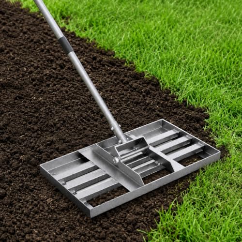 Lawn Leveling Rake, 17" x 10" Heavy Duty Lawn Leveler Tool with 57" Handle, Carbon Steel Ground Leveling Rake for Spreading Soil, Sand, Dirt & Top Dressing, Yard Garden Lawn Tool