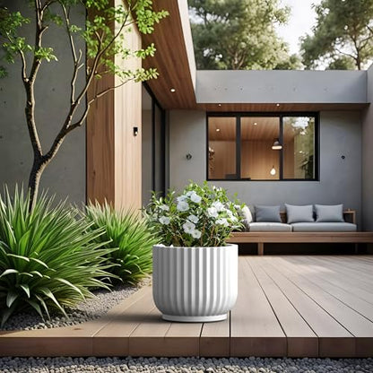 Kante White Concrete Planter 14" Dia All-Weather Round Accent Pot - color: White, size: 14"Dia x 11.8"H