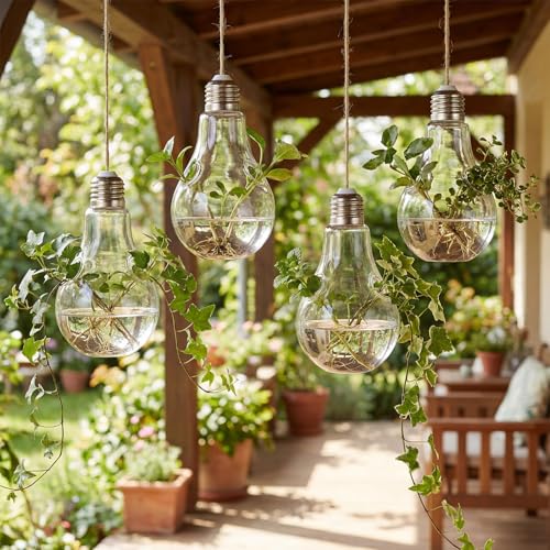 6pcs Hanging Propagation Stations, Glass Bulb Vases with Rope for Indoor