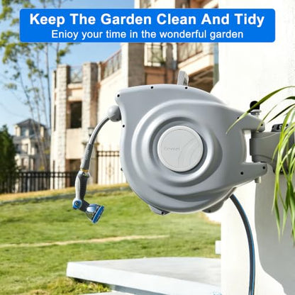 Retractable Garden Hose Reel 1/2 in x 100 ft Wall Mount, Auto Rewind - color: Light Gray, size: 1/2 in x 100 ft