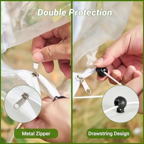 4 Pack Bird Netting Bags for Garden Protection, 3.3 x 4.6 FT Insect Barrier Mesh Covers with Zipper Drawstring, Fruit Tree Netting for Blueberry Bushes Tomatoes Vegetables and Outdoor Plants - size: 4PCS 3.3×4.6FT