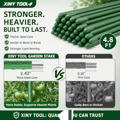 Xiny Tool Garden Stakes, 25 Pack Steel Plant Garden Tomato Stakes with Plastic Coat for Climbing Plants (25 Pack 58 Inch) - size: 58 Inch