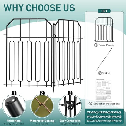 Goovilla Garden Fence, Total 19ft(L) x 21in(H), 19 Pcs, Rustproof Metal - size: Square arch with Curved
