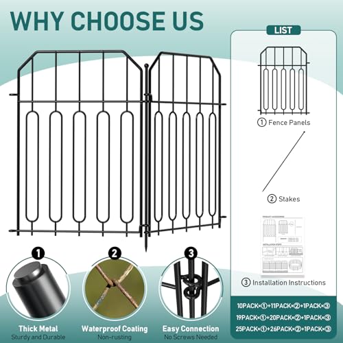 Goovilla Garden Fence, Total 25ft(L) x 21in(H), 25 Pcs, Rustproof Metal - size: Square arch with Curved