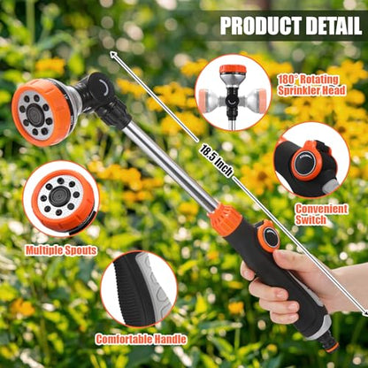 Hushee 4 Pack 18.5-Inch Metal Watering Wand with 180° Rotating Head, 8 Adjustable Spray Patterns & Thumb Control Nozzle – Perfect for Hanging Baskets, Shrubs & Plants, Durable Garden Hose Sprayer