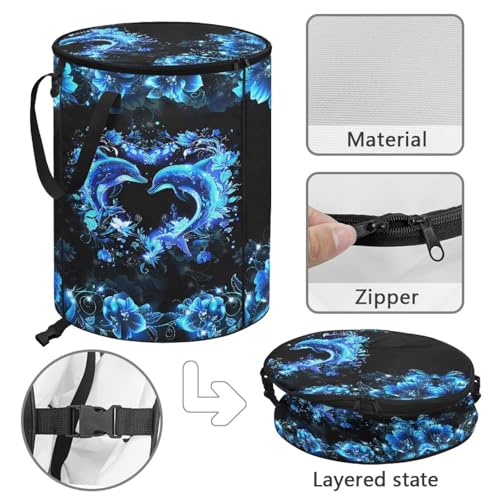 BIGCARJOB Dolphin Couple Outdoor Trash Can with Lid, Folding Trash Can Collapsible Pop Up Garbage Bin Waste Basket Holder for Travelers Camper Trailer - color: Dolphin Couple