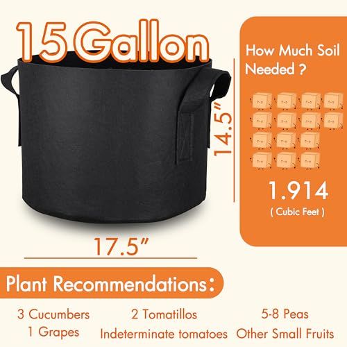 Gardzen 10-Pack 15 Gallon Grow Bags Fabric Pots with Heavy Duty Handles - size: 15 Gallons