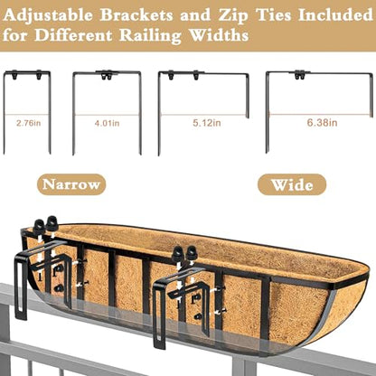 Window Box Railing Planter with Coco Liner 2 Pack 16 Inch Metal Hanging Flower Planter Deck Railing Planters Boxes for Balcony Outdoor Plants Fence Porch Patio - size: 16IN