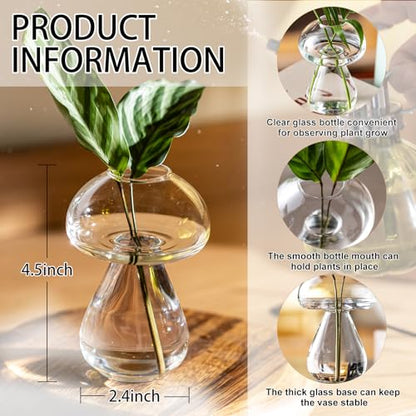 Mushroom Glass Planter, Plant Propagation Station, Cute Mushroom Vase, Clear Glass Terrarium Jar Propagation Vase for Indoor Plants Home Decor, Gifts for Plant Lovers (2)