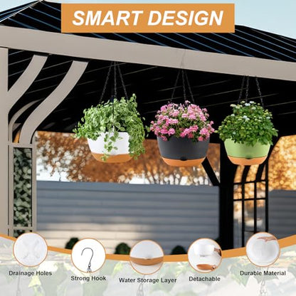 KPUVX 10 inch Hanging Planters, 3 Pack, White+Black+Green - color: Multicolor, size: 10 inch