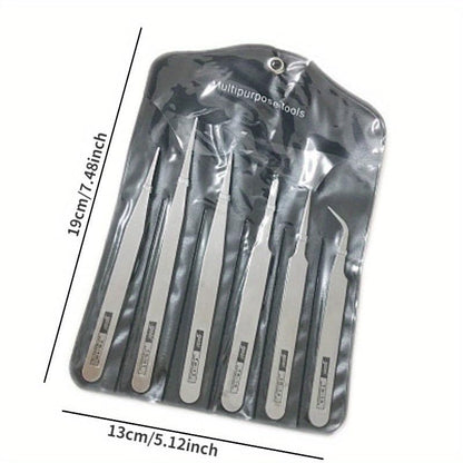 6pcs Set of Stainless Steel Tweezers with Succulent Green Plants DIY Elbow Small Tweezers Repair Tool