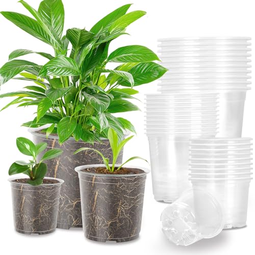 OUPSAUI 36 Pack 7/6/5/3.5 Inch Clear Nursery Pots with Drainage, Clear Pots for Plants, Flexible Plastic Seed Starting Pot