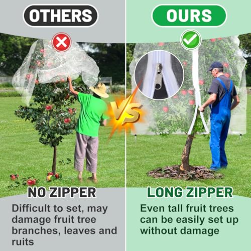 Easy Installation Fruit Tree Netting with Zipper & Drawstring - 8.2x6.6ft Ultra Fine Mesh Garden Protection Screen to Protect Pear Peach Apple from Bird Insect Bug Cicada Deer Squirrel - size: 8.2'H * 6.6'W