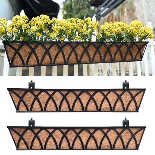 LaLaGreen Railing Planter Boxes (36 in, 2 Pack) Black Deck Rail Flower Box - size: 36" (91cm) x 2 pack