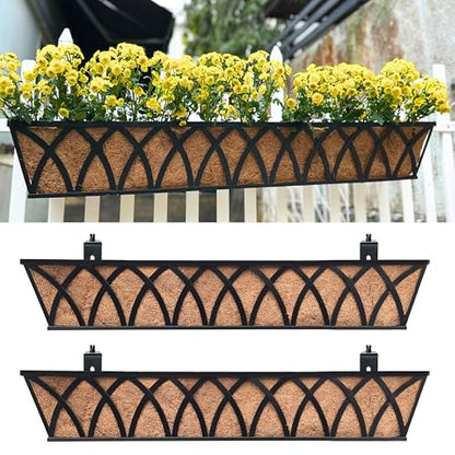 LaLaGreen Railing Planter Boxes (36 in, 2 Pack) Black Deck Rail Flower Box - size: 36" (91cm) x 2 pack