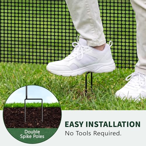 Plastic Chicken Wire Mesh Fence with Metal Stakes, 39.4in x 82ft - color: Black Grid