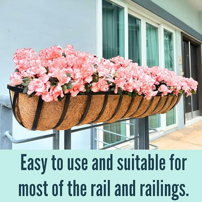 LaLaGreen Railing Planters Box (36", 2 Pack) Black Metal Rectangular Window Flower Box with Coco Liner, Extra Large Wall Hanging Planter for Outdoor Plants Deck Rail Fence Bracket Balcony Porch Garden - size: 36" (91cm) x 2 pack