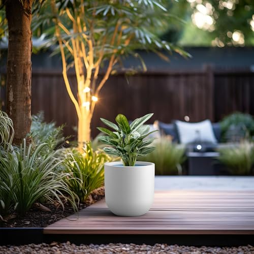 Kante Large Round Capsule White Concrete Planter 16.5" Dia, Outdoor - color: White, size: 16.5"Dia x 16.5"H