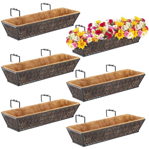 Geetery 6 Pack Window Railing Planter with Coconut Liner 30'', Vivid - style: Vivid