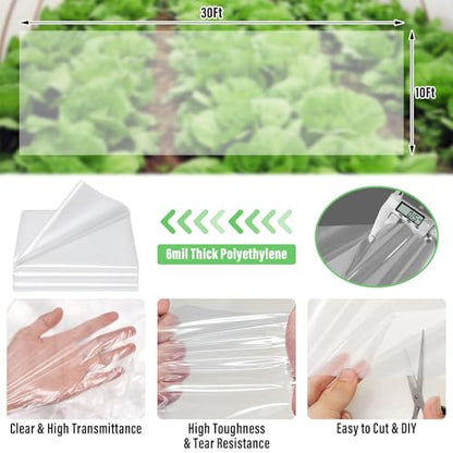 Legigo 10 X 30 Ft Clear Greenhouse Plastic, Plant Covers Freeze Protection - size: 10 x 30 Ft