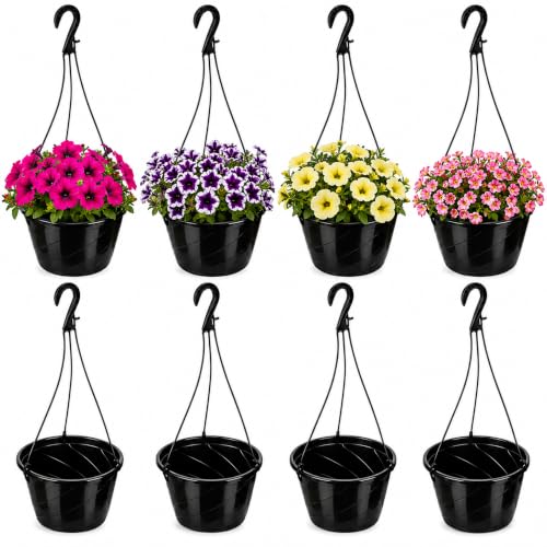 8 Pcs 10 Inch Hanging Planter with Drainage Insert, Black - color: Black