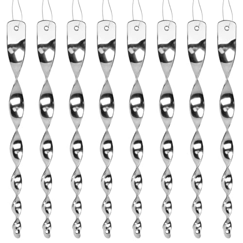 8 Pack Bird Reflective Rods for Outdoors, Woodpecker Deterrent Devices for House, Spiral Garden Bird Scare Reflectors, Hanging Mirror Twists for Yard, Patio, Garden, Farm, Decoration - color: Metallic White
