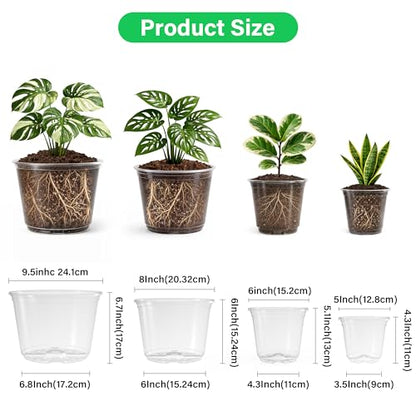 Bluepro Clear Nursery Pots with Drainage Holes, 5/6/8/10 Inch, 16-Pack - size: 5/6/8/10 Inch-16Pcs
