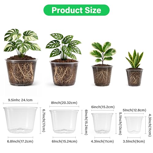 Bluepro Clear Nursery Pots with Drainage Holes, 5/6/8/10 Inch, 16-Pack - size: 5/6/8/10 Inch-16Pcs