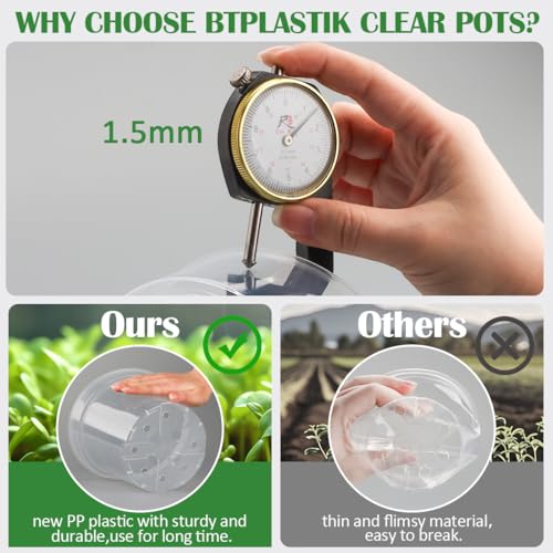 7 Pack 8 Inch Clear Nursery Pots with Saucer, Transparent Plastic Plant Pot with Drainage Holes, Sturdy Plant Starter Pots, Planter Pot for Planting Succulent Flower Herb Vegetable, Gardening Gifts - size: 8 Inch-7P