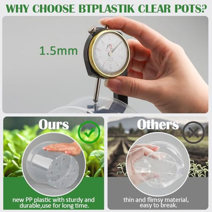 7 Pack 8 Inch Clear Nursery Pots with Saucer, Transparent Plastic Plant Pot with Drainage Holes, Sturdy Plant Starter Pots, Planter Pot for Planting Succulent Flower Herb Vegetable, Gardening Gifts - size: 8 Inch-7P