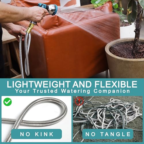 75FT Garden Hose, Stainless Steel Water Hose, Metal Hose Flexible with a 10-Mode Nozzle Sprayer, No Kink, Lightweight, Puncture Proof, Ideal for Yard, Lawn, Outdoor, 5/8'' Outside Diameter - size: 75 Feet