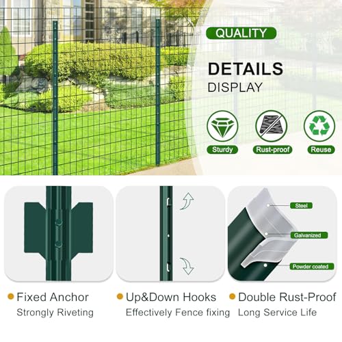 Green Metal Fence Post 4.8 feet, T Post for Garden Fence Wire Mesh, 15-Pack - color: Green, size: 4.8 FT- 15 PACK-GREEN