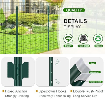 Green Metal Fence Post 4.8 feet, T Post for Garden Fence Wire Mesh, 15-Pack - color: Green, size: 4.8 FT- 15 PACK-GREEN