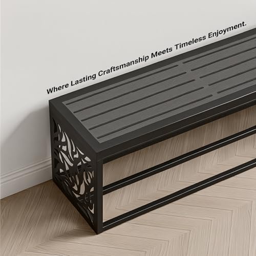 47" Outdoor Storage Bench, HDPE Seat, Steel Frame, Leaf - style: Willow leaves