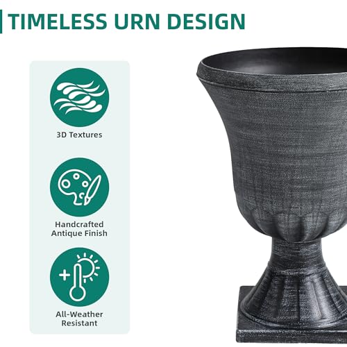 Autodaya 22" Large Pots for Plants Outdoor, Washed Black Planters Set of 2 - color: Urn Planters Black-22"