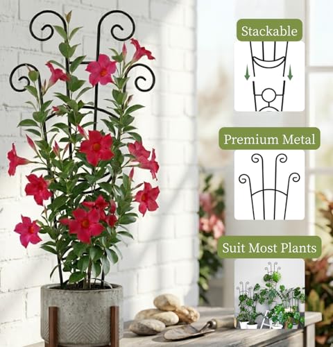 2 Pack 33 inch Plant Trellis for Climbing Plants Outdoor/Indoor, Expandable Large Metal Garden Trellis for Climber Plants, Sturdy Houseplant Support Stakes for Potted Vine Ivy Pothos Monstera - size: 33in/2Pack,Style 1