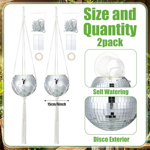 Novabright 2 Pcs 6" Self Watering Disco Ball Planters, Hanging Flower Pots - size: 6 Inch