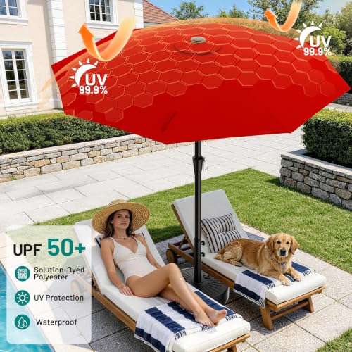 AreShark 9FT Outdoor Patio Umbrella with Tilt and Crank, Red - color: Red, size: 9ft