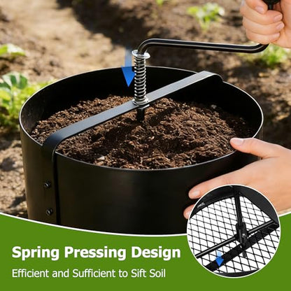Rotary Soil Sifter for Gardening, Heavy Duty Metal Garden Sifter with Easy Crank Handle, 21 Inch Compost Sieve for Dirt, Rock 0.5-0.7 Inch Mesh