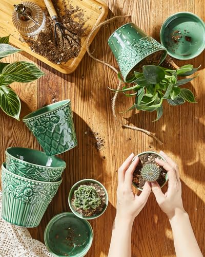 Metahom 3.8 Inch Succulent Pots, Green Ceramic Pots for Plants Set of 4 - color: Green, size: 3.8 Inch