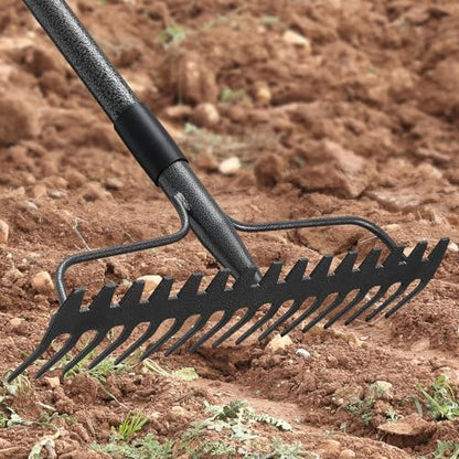 77'' Bow Rake Heavy Duty Garden Rake with Stainless Steel Handle,Tines Metal Head Rake Tool for Loosening Soil Gathering Leaf Leveling Lawn Farming Land Management Yarn Thatch Rake - size: 77"