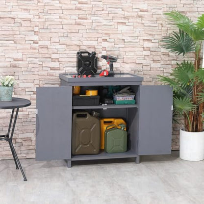 Geelife Garden Storage Cabinet, Outdoor Tool Shed with Galvanized and Two Shelves for Yard Tools or Pool Accessories, Grey