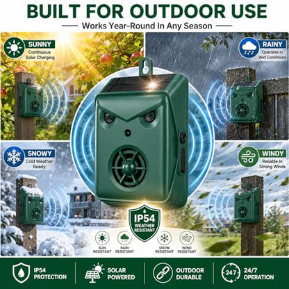 2026 Solar Bird Repellent Devices Outdoor Ultrasonic Bird Repeller Deterrents for Outside,Woodpecker Deterrent for House,USB Charging & Waterproof Pigeon Goose Bird Scare Devices for Garden,2 Pack