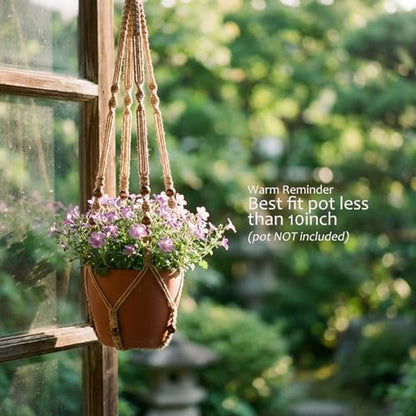 Macrame Plant Hanger 35", Set of 2 No Tassel Hanging Plant Holder, Sturdy Flower Pot Holder with 4 Hooks - Brown - color: Brown, size: 35"-2pcs